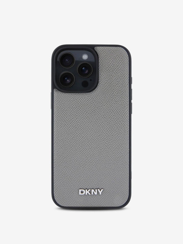 DKNY DKNY PU usnje Silver Metal Logo Magsafe Back Cover za iPhone 16 Pro Max Grey