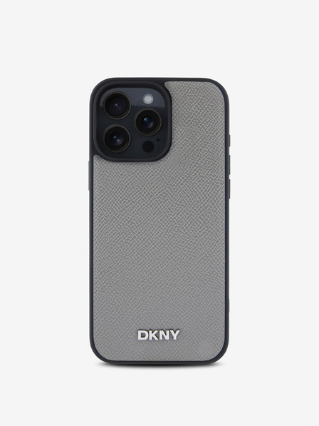 DKNY DKNY PU usnje Silver Metal Logo Magsafe Back Cover za iPhone 16 Pro Max Grey