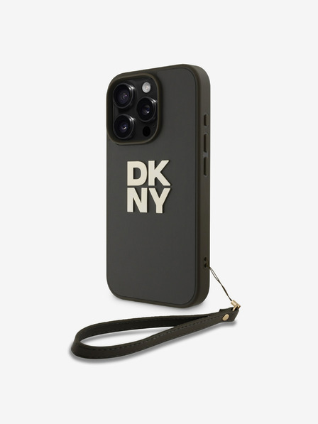 DKNY PU Leather Stack Logo Wrist Strap Zadní Kryt pro iPhone 16 Pro Max Green Ovitek za telefon