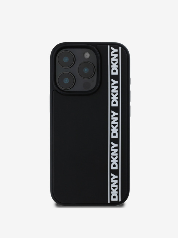 DKNY DKNY 3D gumijast hrbtni ovitek s ponavljajočimi se črtami logotipa za iPhone 16 Pro Max črn