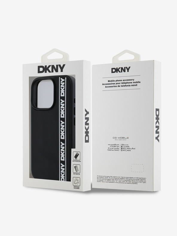 DKNY DKNY 3D gumijast hrbtni ovitek s ponavljajočimi se črtami logotipa za iPhone 16 Pro Max črn