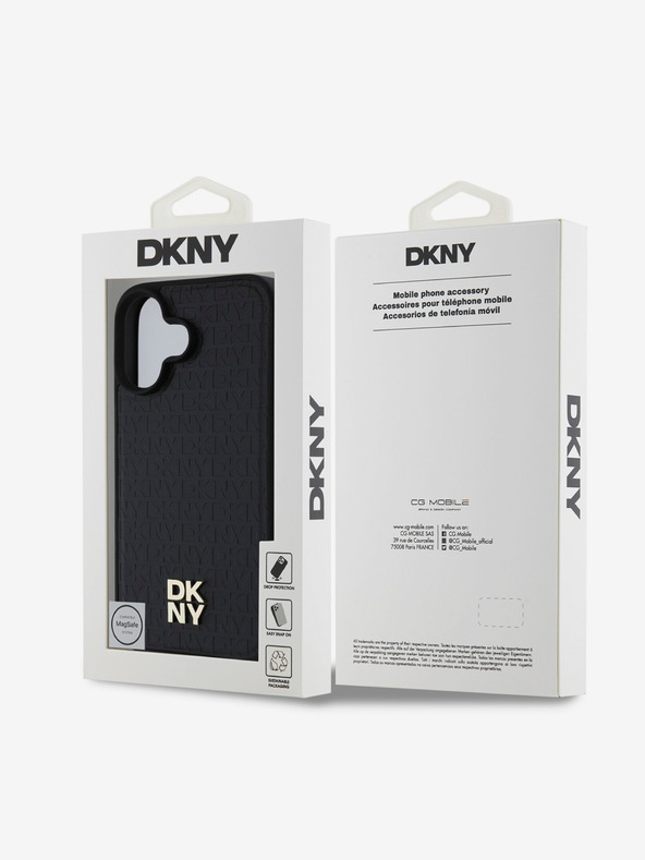 DKNY DKNY PU usnje Repeat Pattern Stack Logo MagSafe Back Cover za iPhone 16 Plus Black