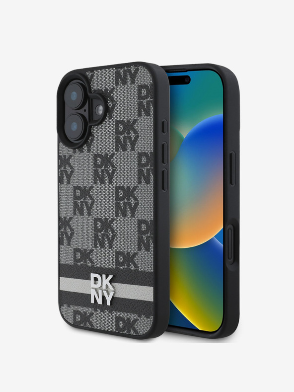 DKNY DKNY PU usnje s kvačkanim vzorcem in črto na hrbtni strani za iPhone 16 črno