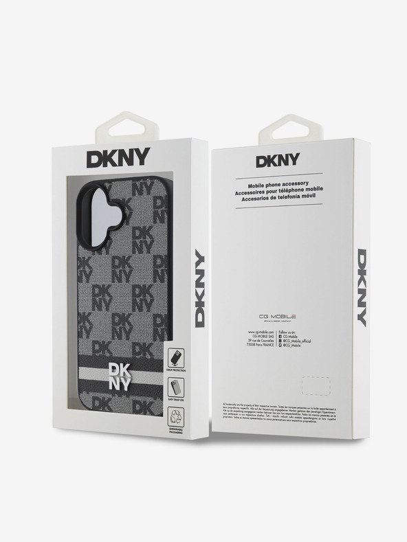 DKNY DKNY PU usnje s kvačkanim vzorcem in črto na hrbtni strani za iPhone 16 črno