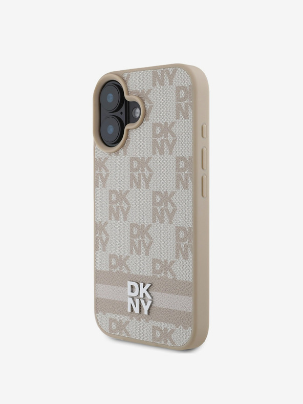 DKNY DKNY PU usnje s kvačkanim vzorcem in črtami hrbtni ovitek za iPhone 16 roza