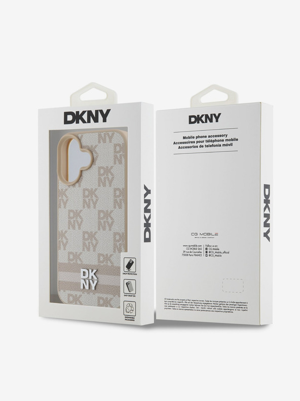 DKNY DKNY PU usnje s kvačkanim vzorcem in črtami hrbtni ovitek za iPhone 16 roza