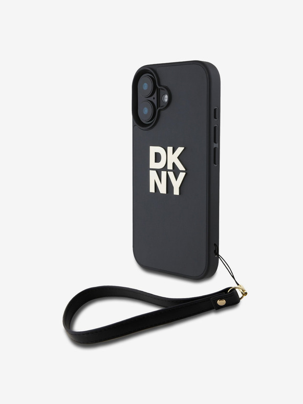 DKNY DKNY PU usnje z logotipom za zapestni trak hrbtni ovitek za iPhone 16 črn