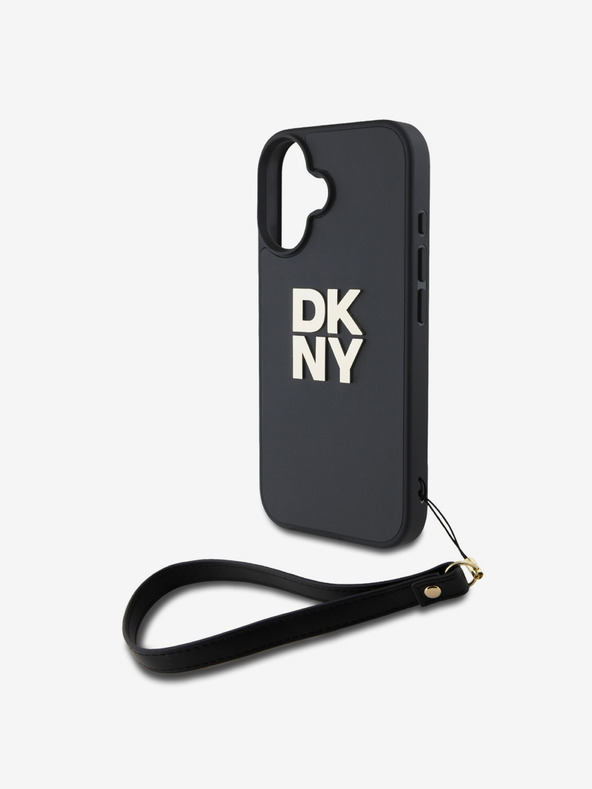 DKNY DKNY PU usnje z logotipom za zapestni trak hrbtni ovitek za iPhone 16 črn