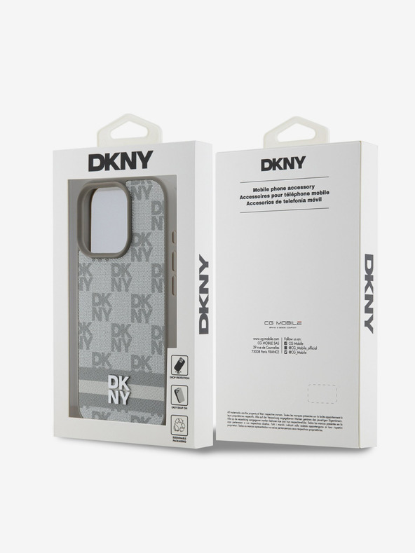 DKNY DKNY PU Leather Checkered Pattern and Stripe Back Cover za iPhone 16 Pro Max Beige