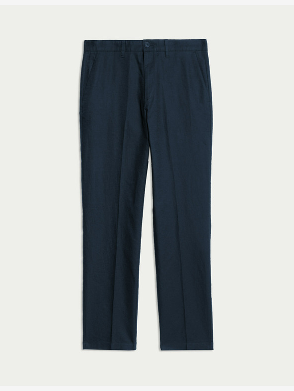 Marks & Spencer Hlače Chino iz mešanice lanu, običajnega kroja Marks & Spencer mornarsko modra