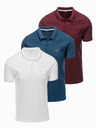 Ombre Clothing Moška bombažna polo majica BASIC - bela/burundija/temno modra V4 OM-POBS-0133 Ombre Clothing