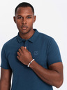 Ombre Clothing Moška bombažna polo majica BASIC - bela/burundija/temno modra V4 OM-POBS-0133 Ombre Clothing
