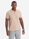 Ombre Clothing Moška bombažna polo majica BASIC - bela/bela/svetlo rjava V6 OM-POBS-0133 Ombre Clothing