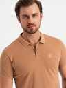 Ombre Clothing Moška bombažna polo majica BASIC - bela/bela/svetlo rjava V6 OM-POBS-0133 Ombre Clothing
