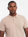 Ombre Clothing Moška bombažna polo majica BASIC - bela/bela/svetlo rjava V6 OM-POBS-0133 Ombre Clothing