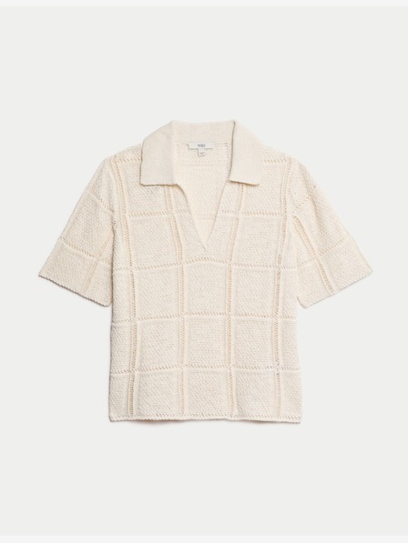 Marks & Spencer Pletena majica z velikimi šivi, mešanica bombaža, z ovratnikom Marks & Spencer zunaj bele barve