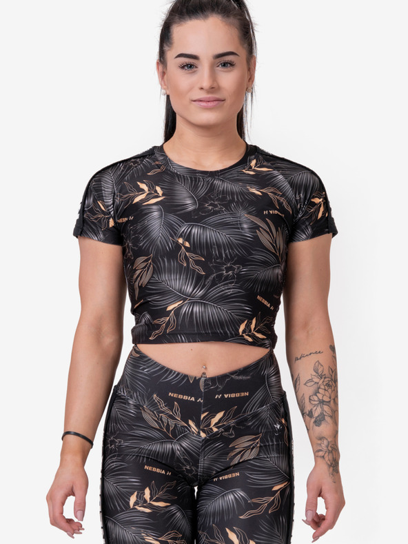 Nebbia Črna ženska majica z vzorčastim krojem Nebbia