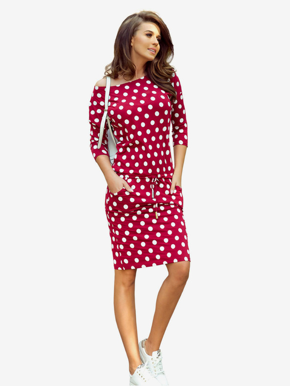 numoco Športna obleka s kravato in žepi - bordo + pikice Numoco