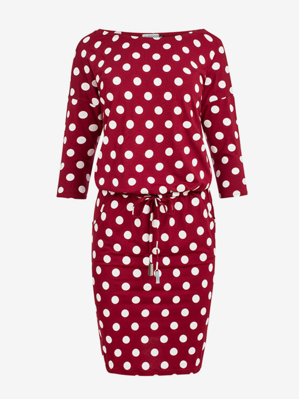 numoco Športna obleka s kravato in žepi - bordo + pikice Numoco