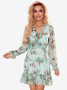 numoco Obleka iz šifona z volančki in širokim elastičnim trakom - cvetje na zeleni podlagi Numoco