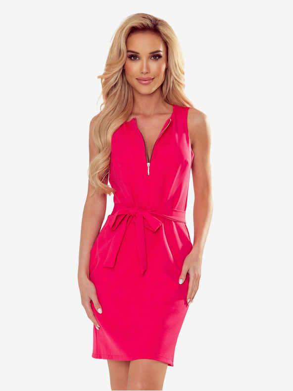 numoco Obleka z zlato zadrgo in kravato - malina Numoco