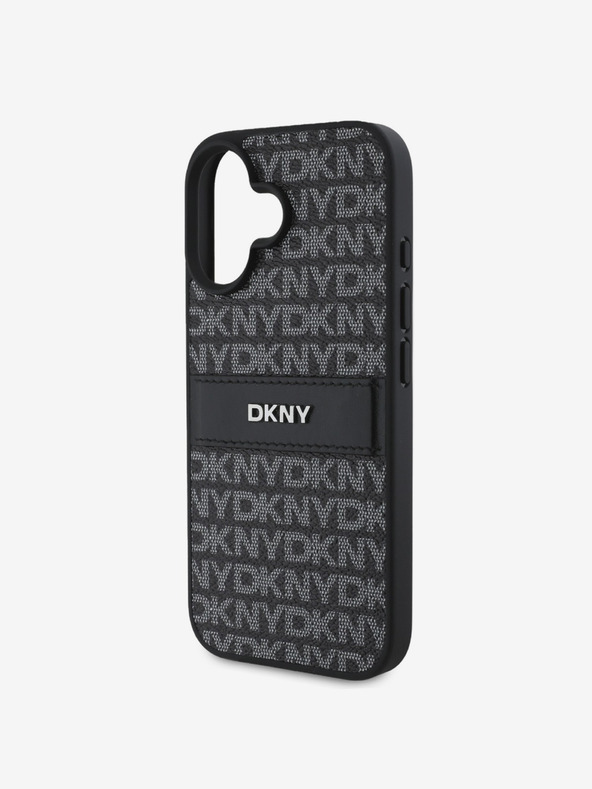 DKNY DKNY PU usnje s ponavljajočim se vzorcem s tonskim trakom Zadnji ovitek za iPhone 16 Plus črn