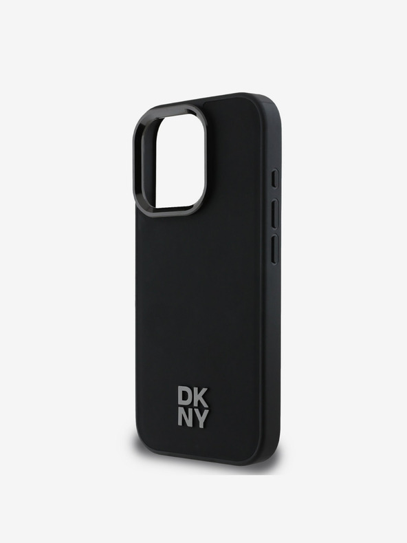 DKNY DKNY PU Leather Stack Logo Magsafe hrbtni ovitek za iPhone 16 Pro črn