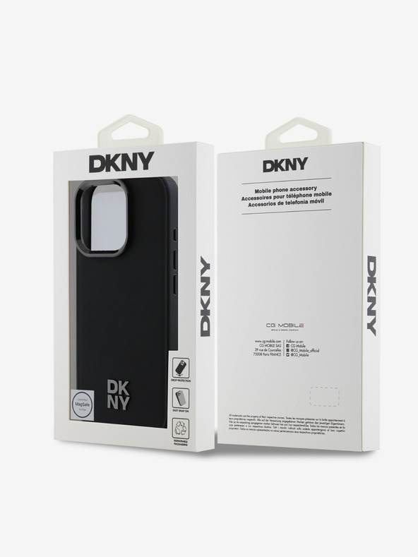 DKNY DKNY PU Leather Stack Logo Magsafe hrbtni ovitek za iPhone 16 Pro črn