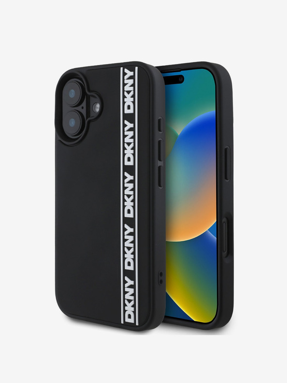 DKNY DKNY 3D gumijast hrbtni ovitek s ponavljajočim se logotipom črte za iPhone 16 črn