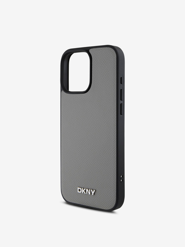 DKNY PU Leather Silver Metal Logo Magsafe iPhone 16 Pro Grey Ovitek za telefon