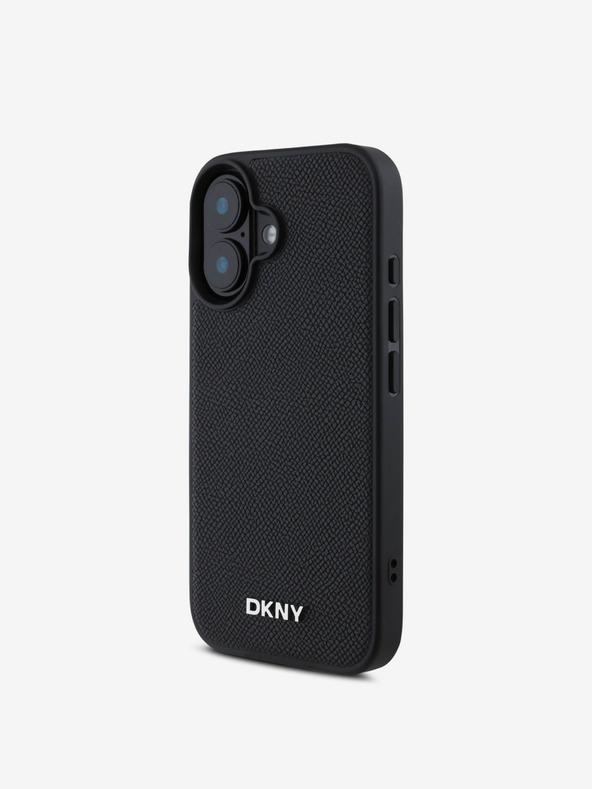 DKNY DKNY PU usnje s srebrnim kovinskim logotipom Magsafe hrbtni ovitek za iPhone 16 Plus Black