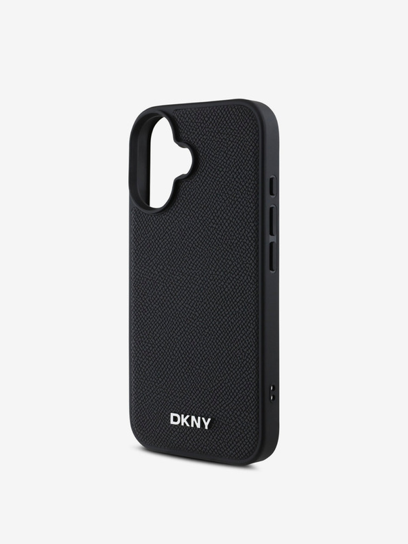 DKNY DKNY PU usnje s srebrnim kovinskim logotipom Magsafe hrbtni ovitek za iPhone 16 Plus Black