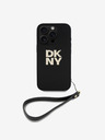 DKNY DKNY PU Leather Stack Logo Wrist Strap Back Cover za iPhone 16 Pro Black