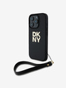 DKNY DKNY PU Leather Stack Logo Wrist Strap Back Cover za iPhone 16 Pro Black