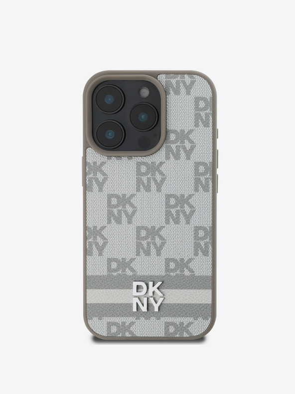DKNY DKNY PU usnje s kvačkanim vzorcem in črto na hrbtni strani za iPhone 16 Pro Beige