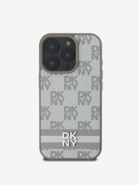 DKNY DKNY PU usnje s kvačkanim vzorcem in črto na hrbtni strani za iPhone 16 Pro Beige