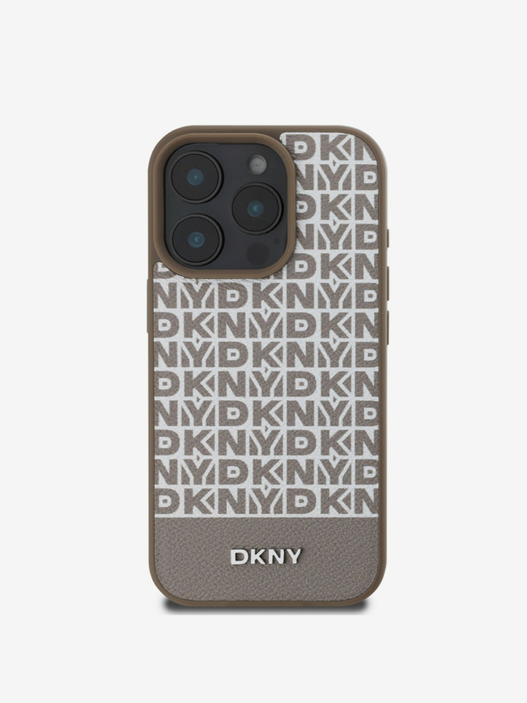 DKNY DKNY PU usnje s ponavljajočim se vzorcem spodnje črte MagSafe hrbtni ovitek za iPhone 16 Pro Brown
