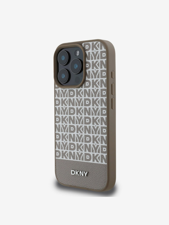 DKNY DKNY PU usnje s ponavljajočim se vzorcem spodnje črte MagSafe hrbtni ovitek za iPhone 16 Pro Brown