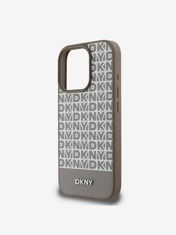 DKNY DKNY PU usnje s ponavljajočim se vzorcem spodnje črte MagSafe hrbtni ovitek za iPhone 16 Pro Brown