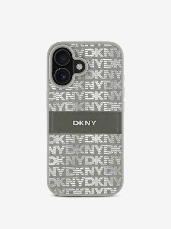 DKNY DKNY PU usnje s ponavljajočim se vzorcem s tonskimi črtami Zadnji ovitek za iPhone 16 Bež