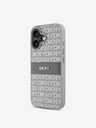 DKNY DKNY PU usnje s ponavljajočim se vzorcem s tonskimi črtami Zadnji ovitek za iPhone 16 Bež