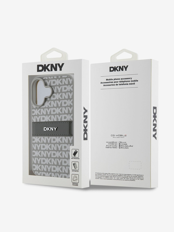 DKNY DKNY PU usnje s ponavljajočim se vzorcem s tonskimi črtami Zadnji ovitek za iPhone 16 Bež