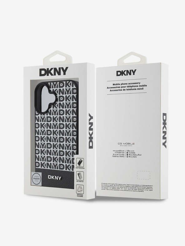 DKNY DKNY PU usnje s ponavljajočim se vzorcem spodnje črte MagSafe hrbtni ovitek za iPhone 16 Plus črn