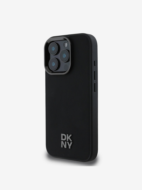 DKNY DKNY PU usnje Stack Logo Magsafe hrbtni ovitek za iPhone 16 Pro Max črn