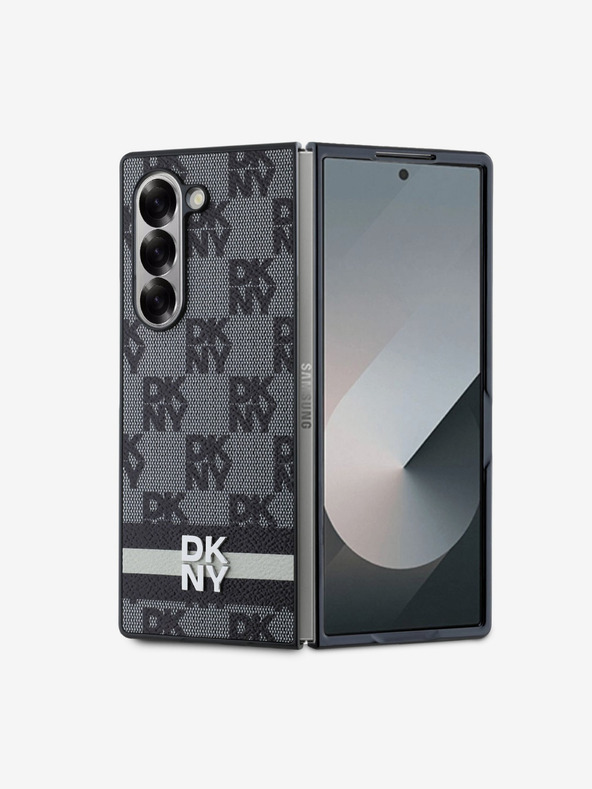 DKNY DKNY PU usnje s karirastim vzorcem in črto na hrbtni strani za Samsung Galaxy Z Fold 6 Black Black