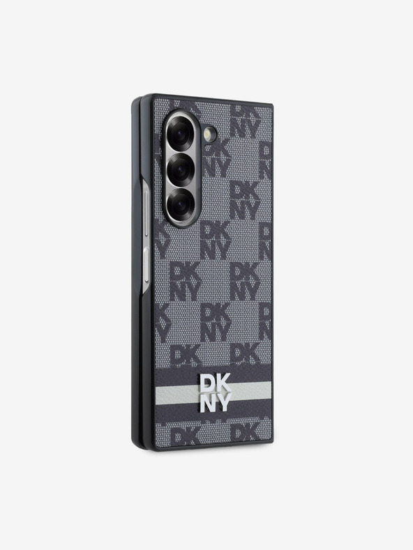 DKNY DKNY PU usnje s karirastim vzorcem in črto na hrbtni strani za Samsung Galaxy Z Fold 6 Black Black