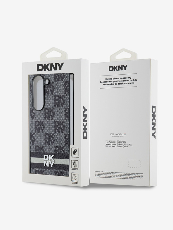 DKNY DKNY PU usnje s karirastim vzorcem in črto na hrbtni strani za Samsung Galaxy Z Fold 6 Black Black
