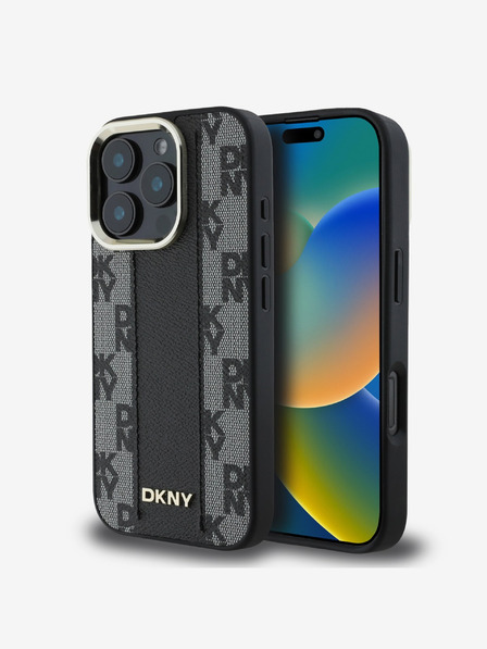 DKNY DKNY PU usnje Checkered Pattern Magsafe Back Cover za iPhone 16 Pro Max Black