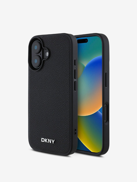 DKNY DKNY PU usnje Silver Metal Logo Magsafe Back Cover za iPhone 16 Black