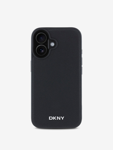 DKNY DKNY PU usnje Silver Metal Logo Magsafe Back Cover za iPhone 16 Black